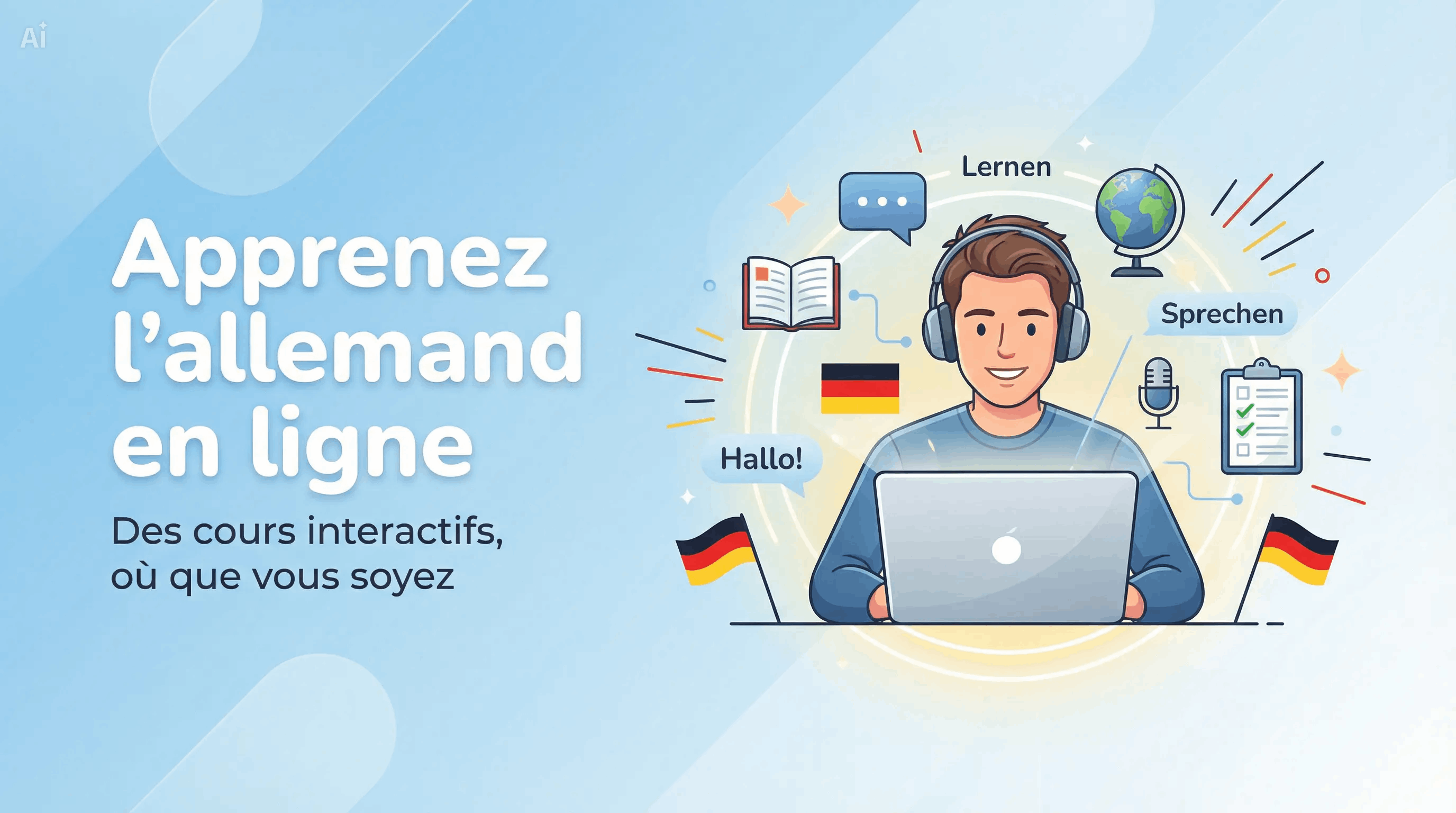 Étudiant apprenant l'allemand en ligne